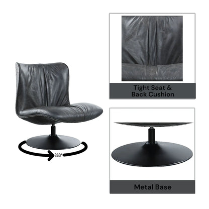 Piotr - Top Grain Leather Accent Chair With Swivel - Black Acme
