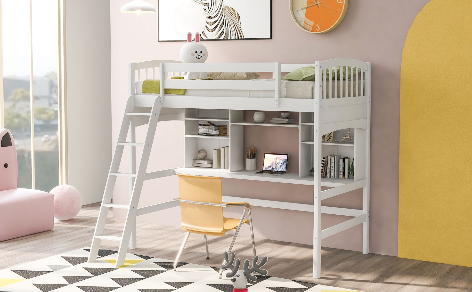 Loft Bed With Storage Shelves, Desk And Ladder DreamHaus