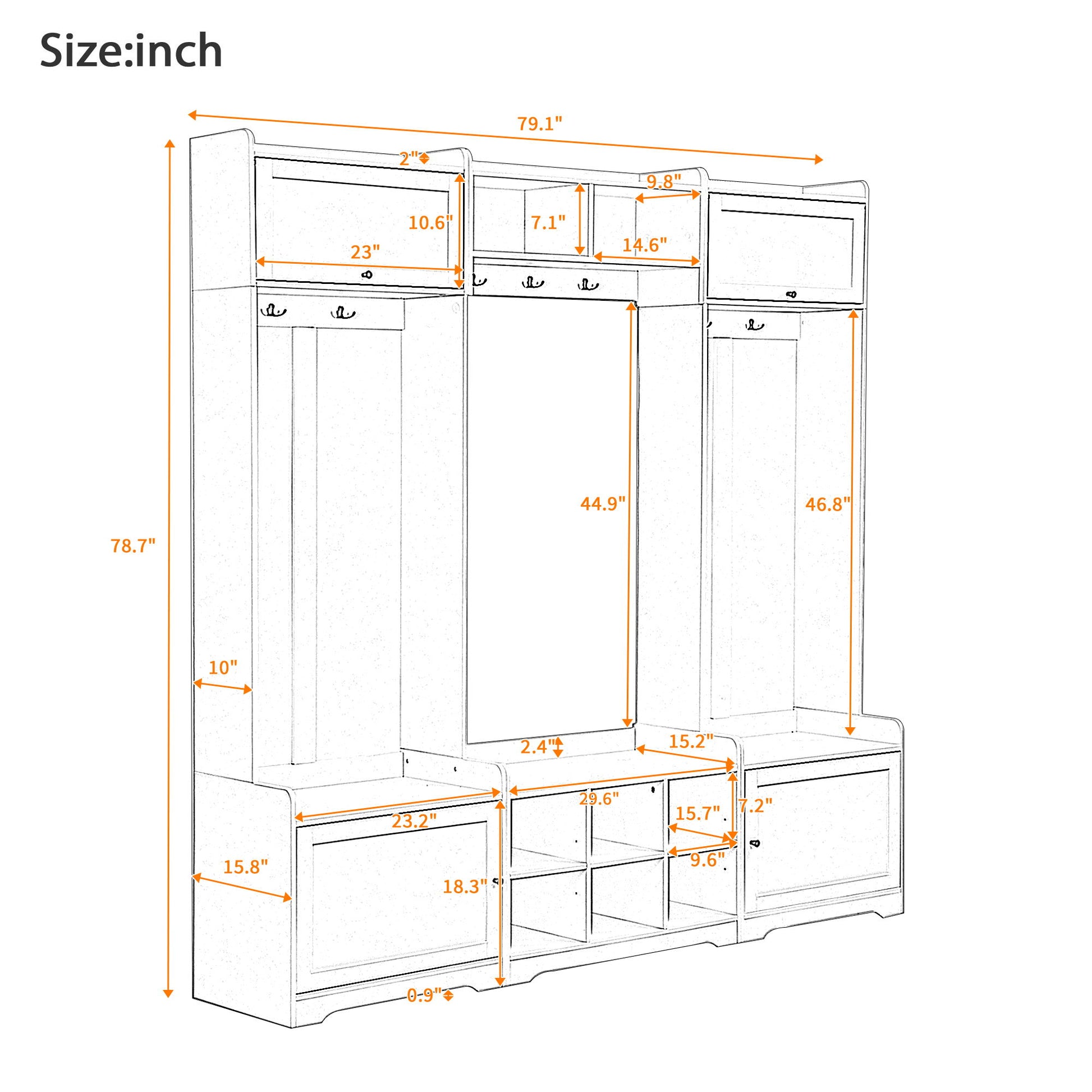 Wide Hall Tree With Shoe Storage, 4 In 1 Entryway Bench With 8 Cubbies, 7 Coat Hooks & Adjustable Shelf For Hallway - White Hearth and Haven