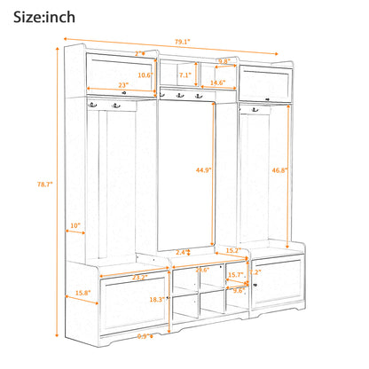 Wide Hall Tree With Shoe Storage, 4 In 1 Entryway Bench With 8 Cubbies, 7 Coat Hooks & Adjustable Shelf For Hallway - White Hearth and Haven