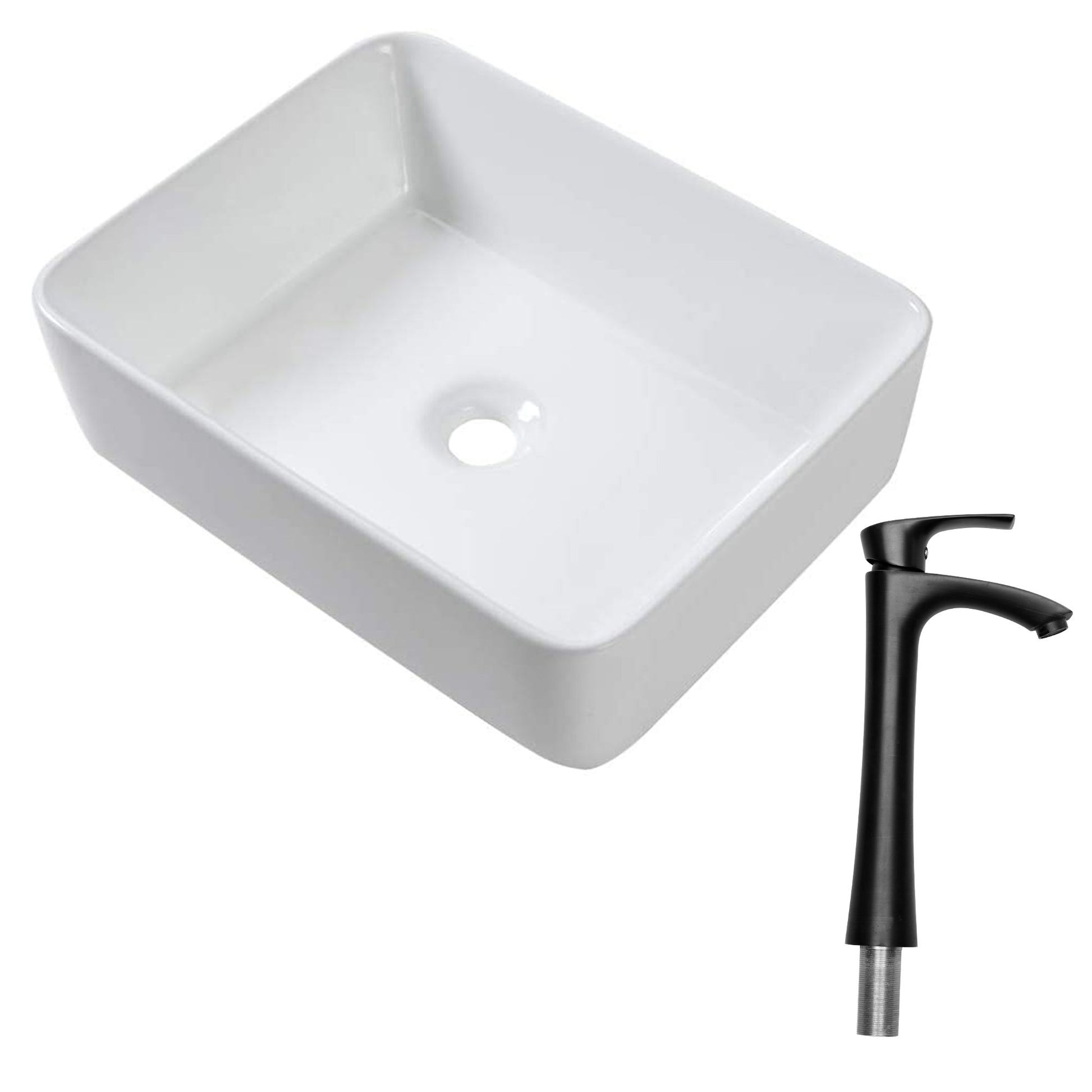 19" 5" Bathroom Sink Combo Rectangular Vessel Vanity Set With Faucet Drop In Ready Ceramic Basin - White / Black Daily Nest