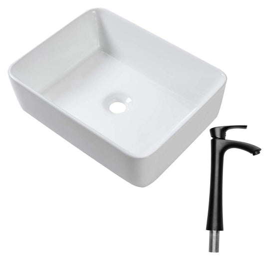 19" 5" Bathroom Sink Combo Rectangular Vessel Vanity Set With Faucet Drop In Ready Ceramic Basin - White / Black Daily Nest