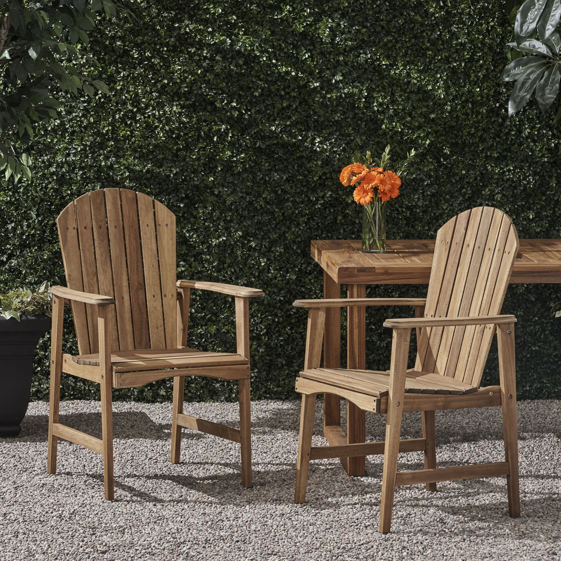 Outdoor Weather Resistant Acacia Wood Adirondack Dining Chairs (Set of 2) Noble House