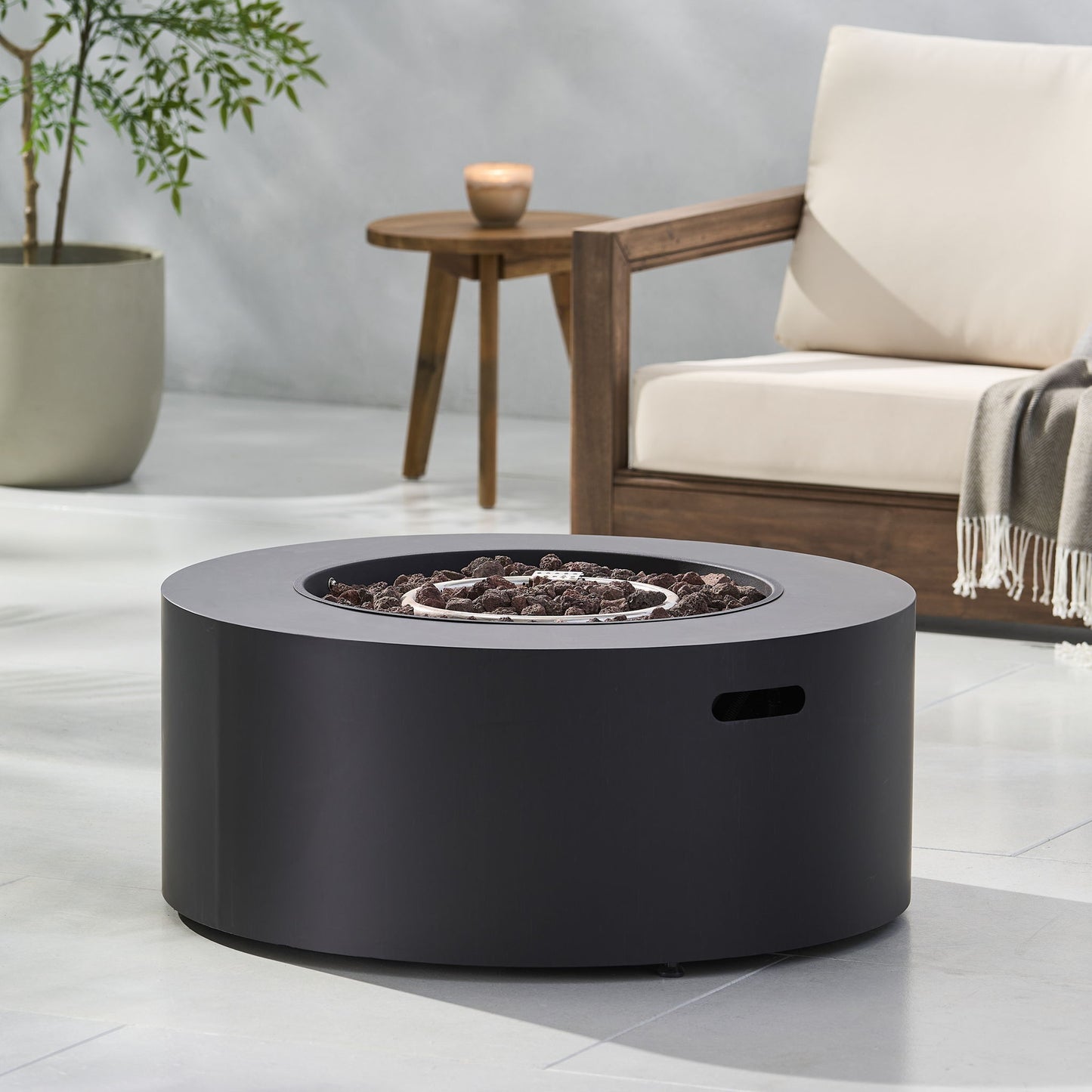 Round Iron Fire Pit With 40,000 Btu Noble House