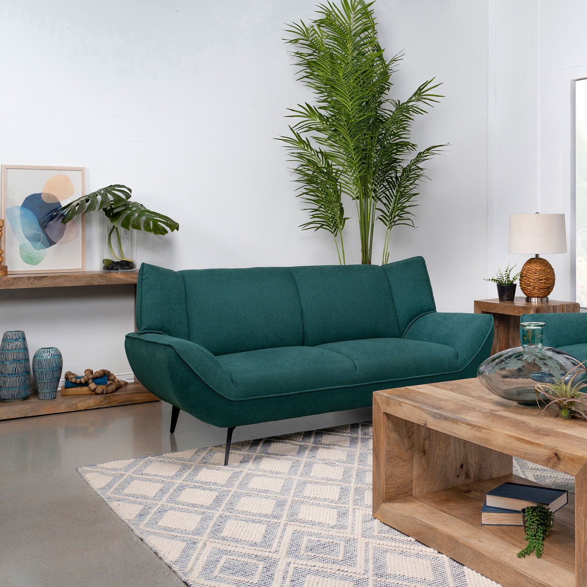Logan - Flared Arm Loveseat Lounge Sofa - Teal Blue Furniture Max