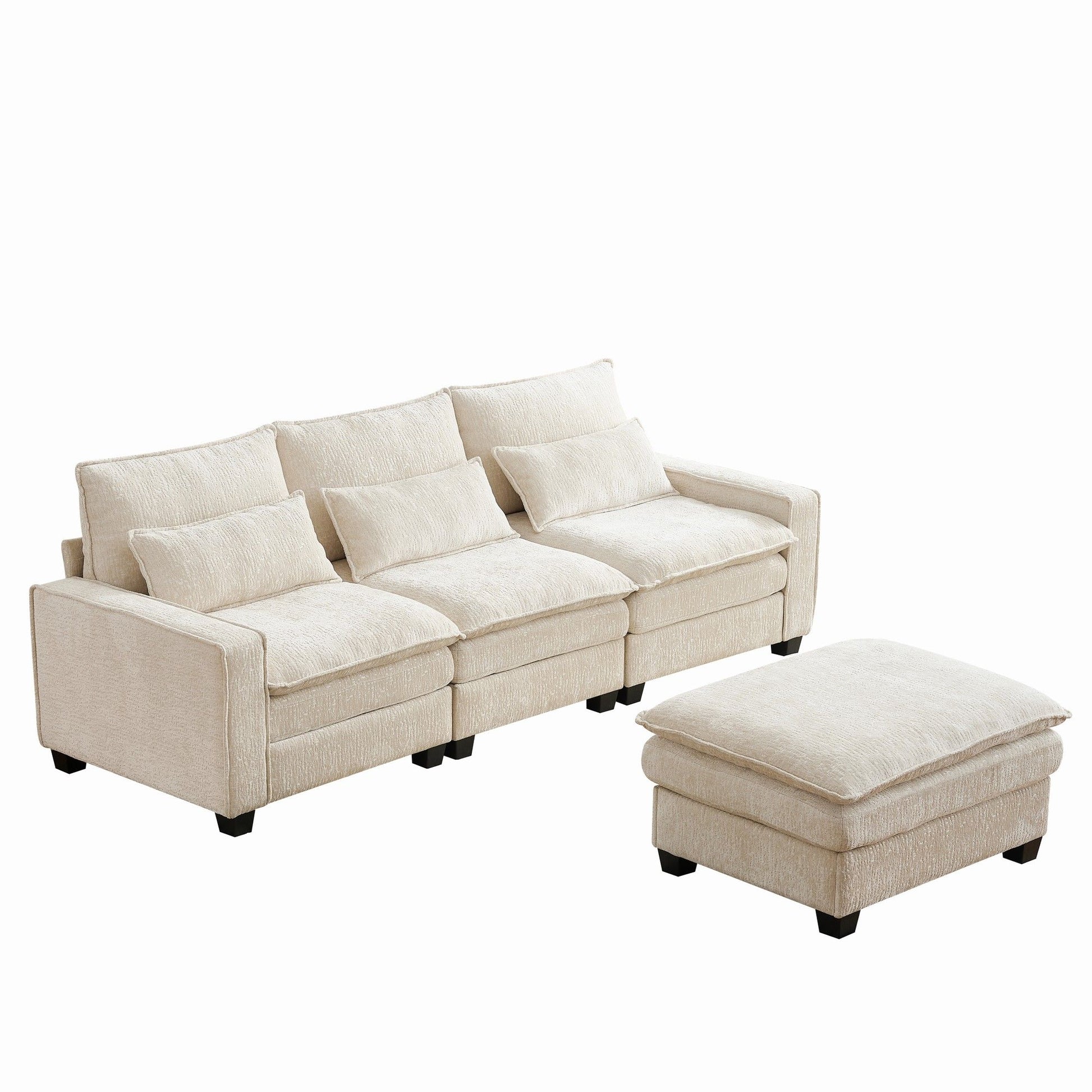 Modern Comfy Chenille L Shaped Sectional Sofa With Movable Ottoman Home Essentials