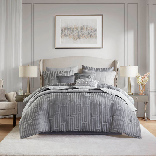 Royce - 10 Piece California King Luxury Comforter Set - Gray Madison Park