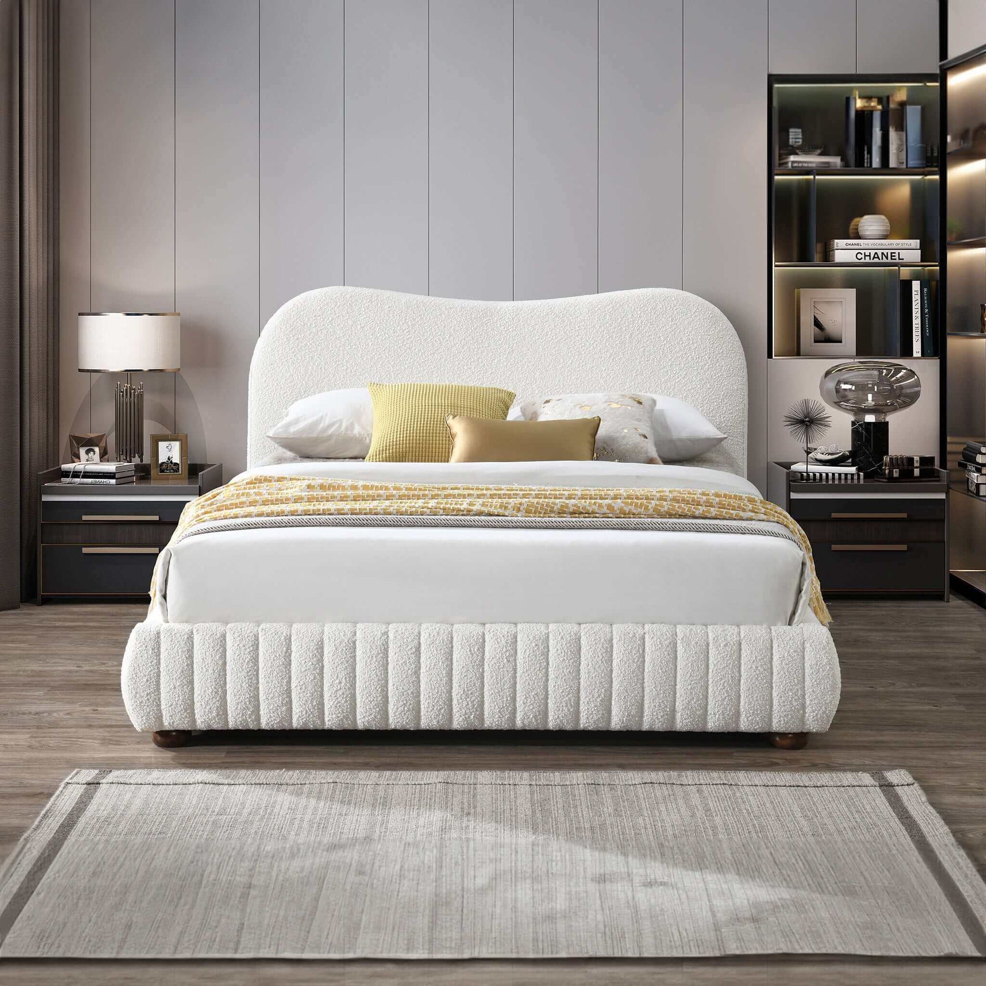 Norme - Queen Size Upholstered Low Profile Platform Bed - Cream Ashcroft Furniture