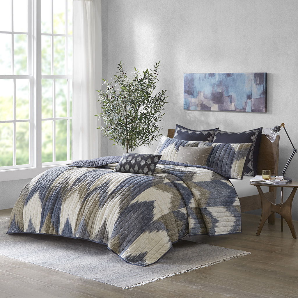 Alpine - King 3 Piece Printed Coverlet Set - Navy