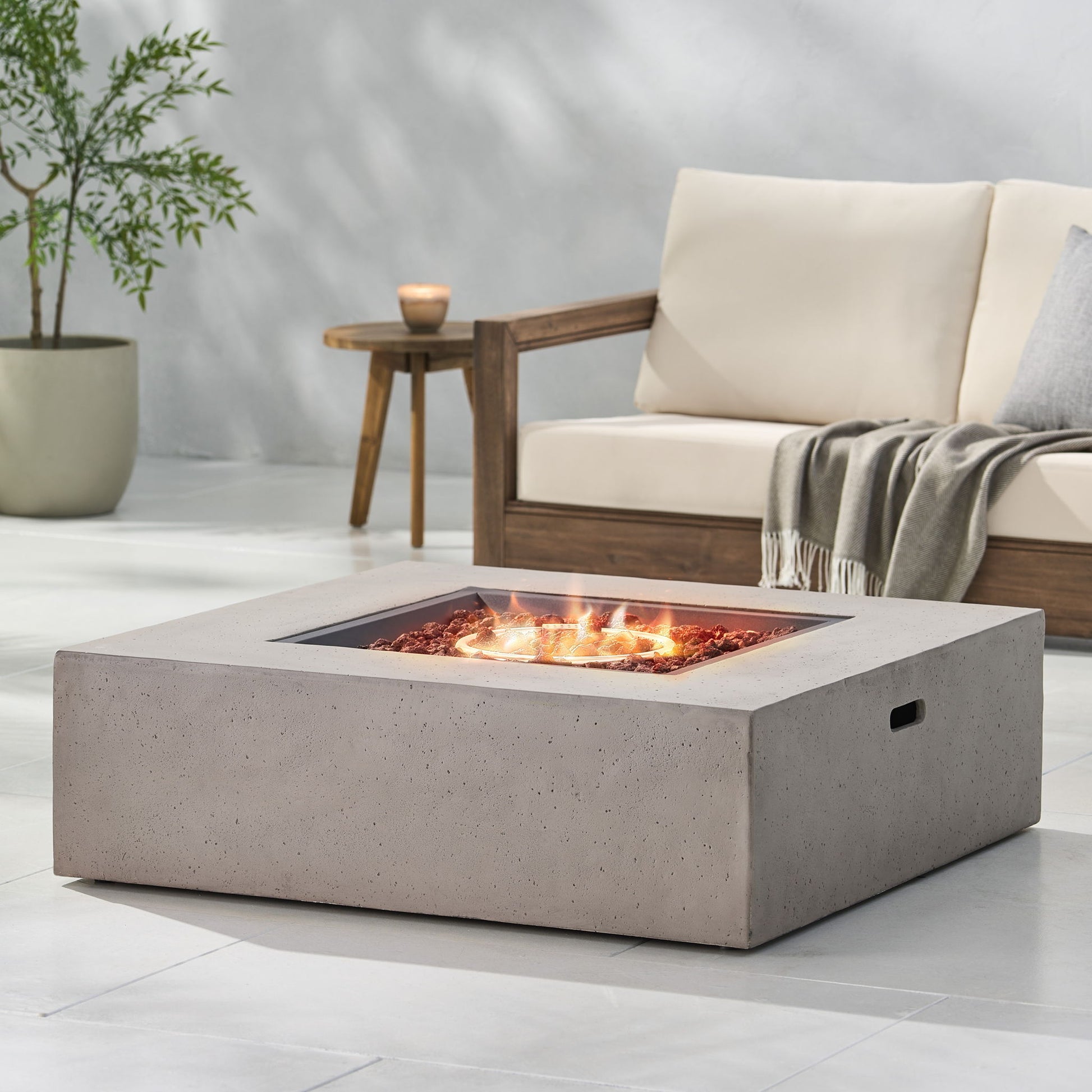 Modern 50,000 Btu Square Fire Table With Propane Tank Noble House