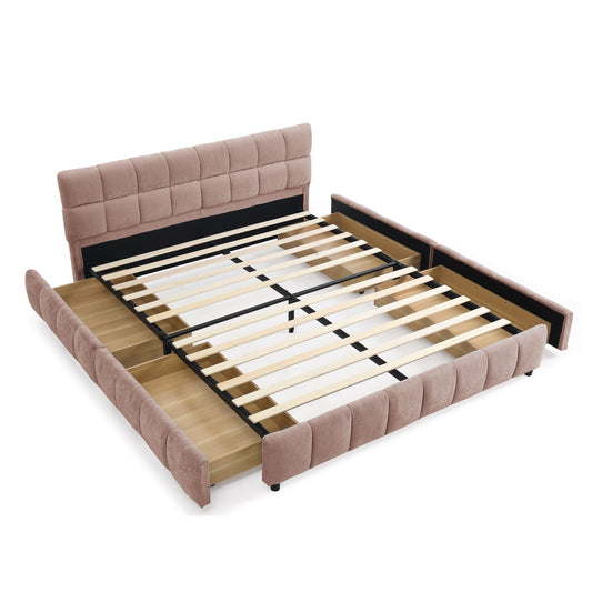 Modern Platform Bed Frame With Thick Chenille Fabric Home Essentials