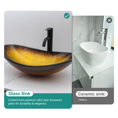 Vessel Sink With Pop Up Drain, Boat Shape Above Counter Bathroom Sink - Gold Daily Nest