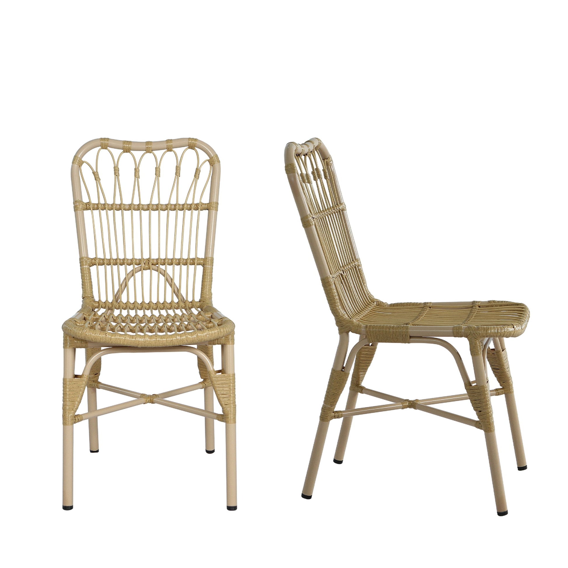 Outdoor Wicker Patio Dining Chairs Set With Durable Frame And Rattan Weave Noble House