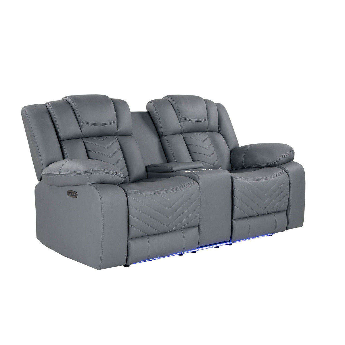 Raize - 10 Power Console Reclining Loveseat With LED And Immersive Sound - Gray Global Furniture USA