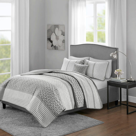 Bennett - King 4 Piece Reversible Coverlet Set - Gray