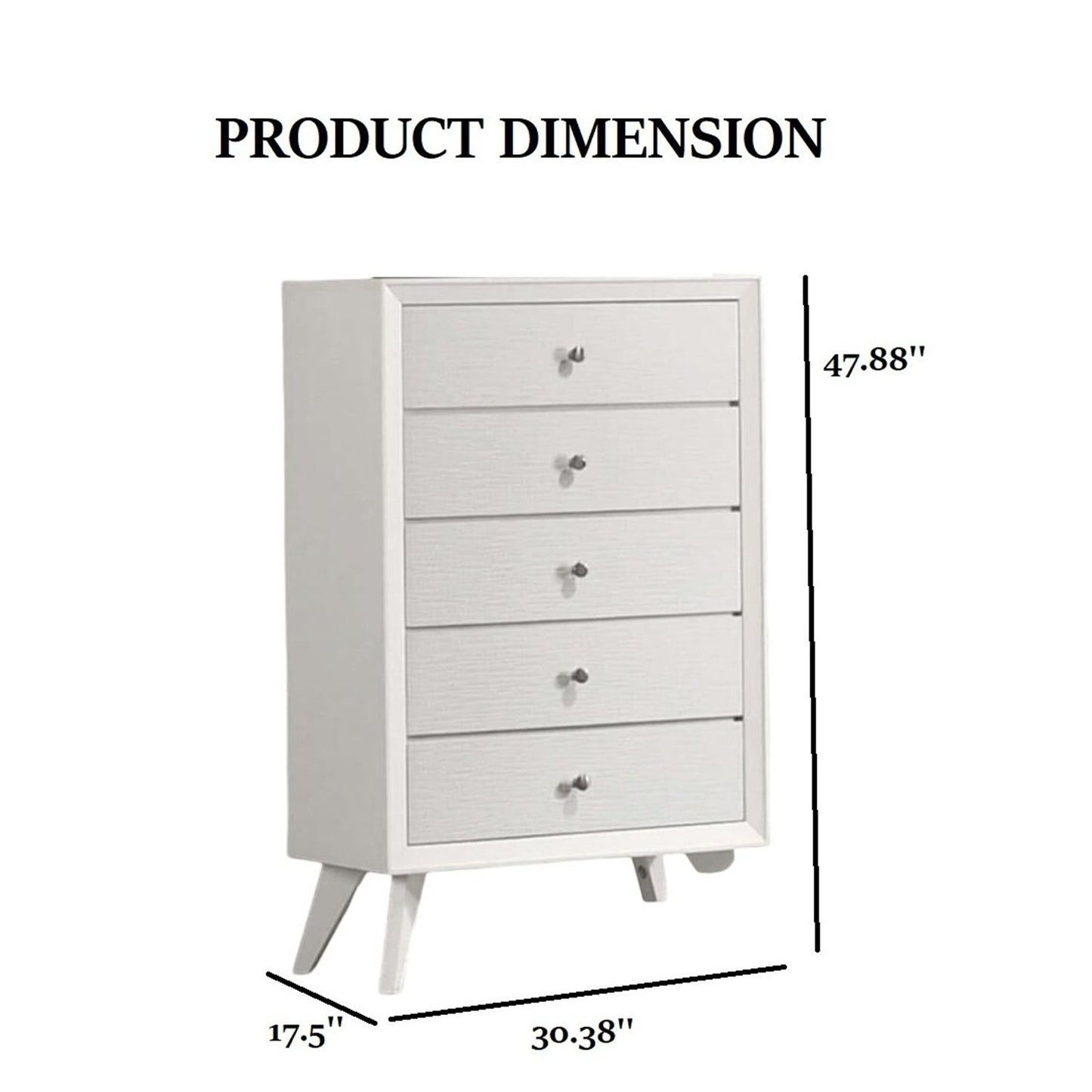 1 Piece Chest With Angled Legs, Wave Texture, Round Knobs - White Home Essentials
