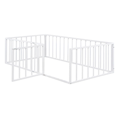 Metal Floor Bed Frame With Fence And Door - Black