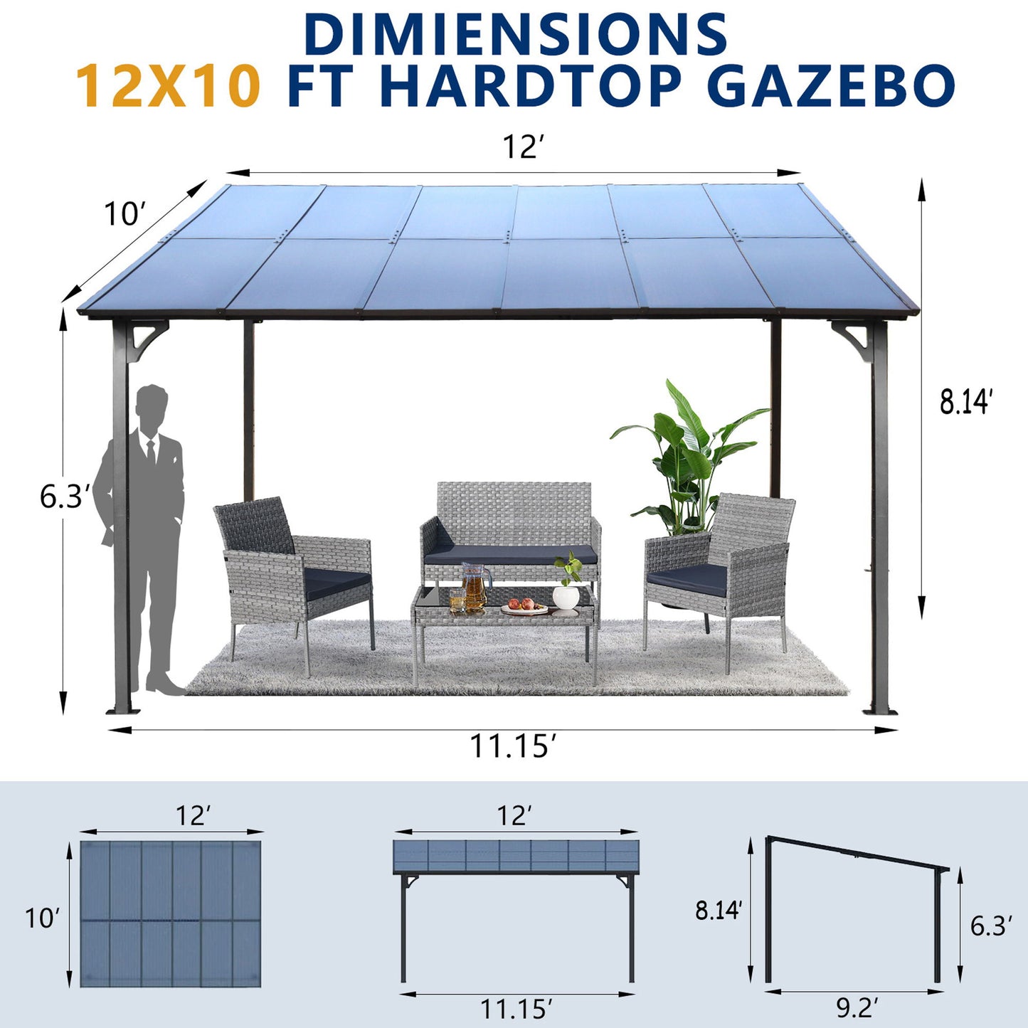Wall Mounted Outdoor Pergola Gazebo, Heavy Duty Metal Awning With Roof Home Essentials