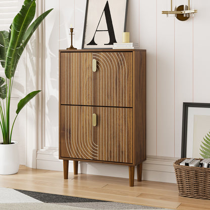 Modern Minimalist Shoe Storage Cabinet With 2 Flip Drawers And Metal Handles - Brown Daily Nest