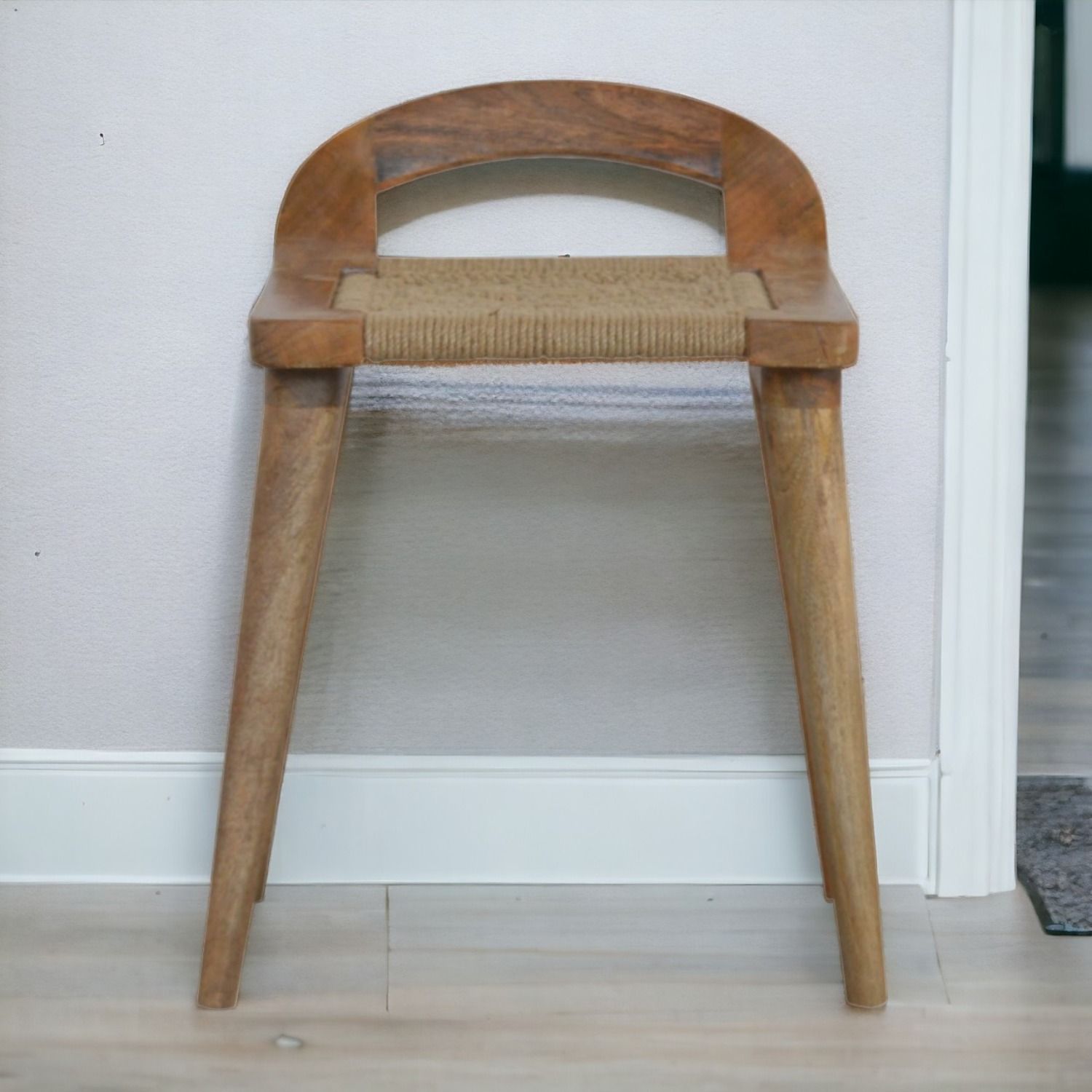 Woven Raised Back Stool - Oak Artisan Furniture