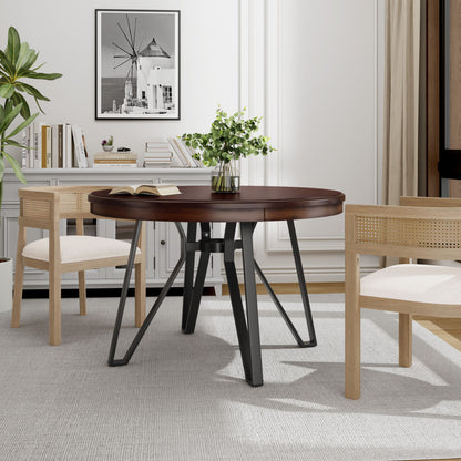 Mid Century Modern Round Dining Table With Metal Legs And Open Shelf Noble House