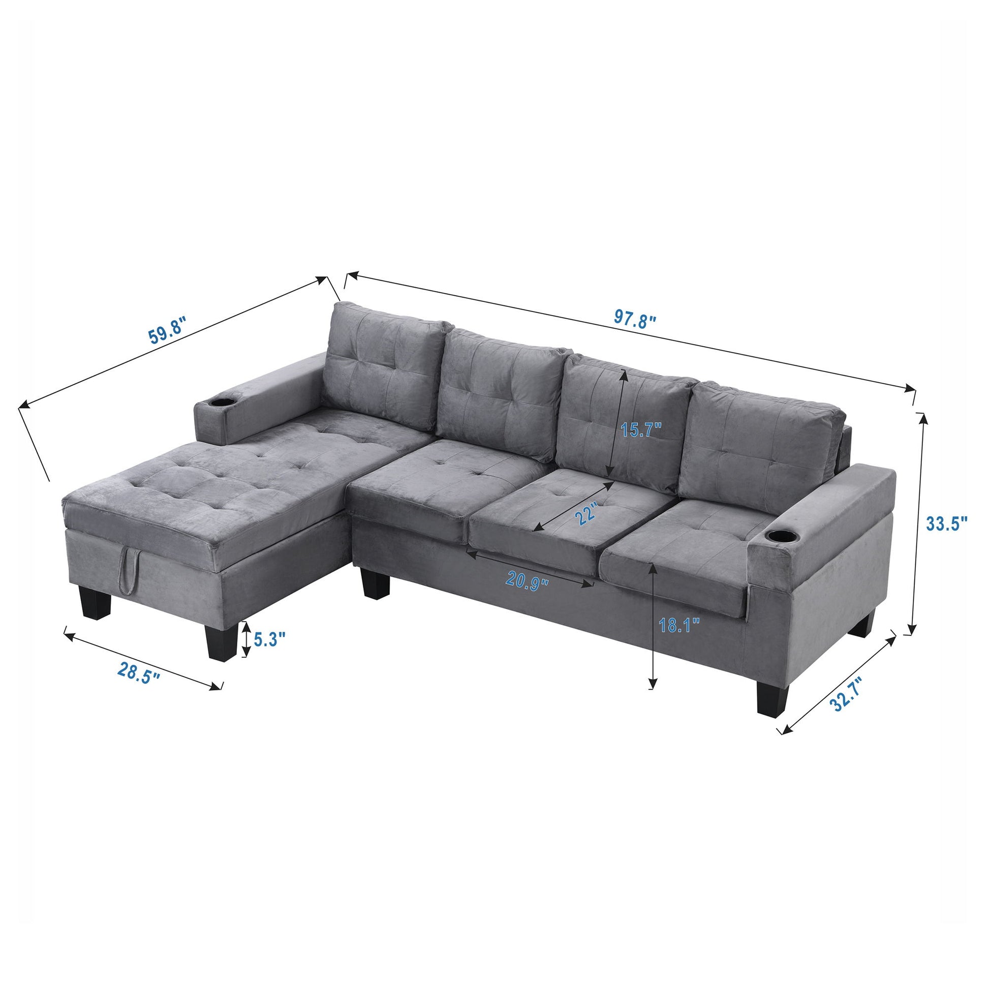 Modern Sectional Sofa Set With L Shape Chaise Lounge And Storage Home Essentials