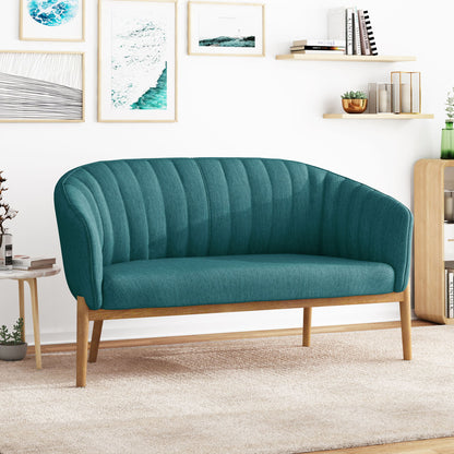 Mid Century Modern Loveseat With Channel Stitched Backrest Noble House