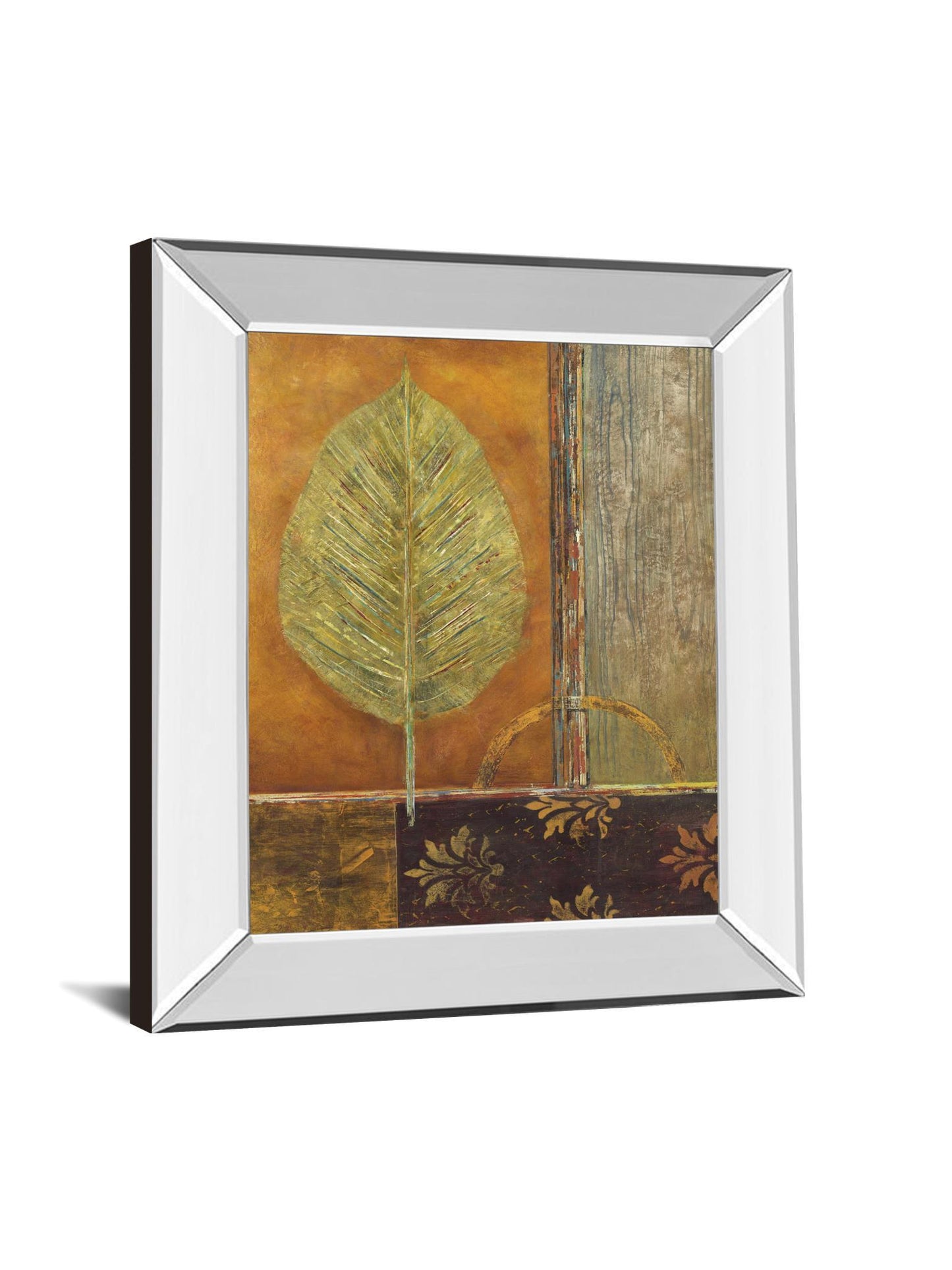 Copper Leaf By Viola Lee - Mirror Framed Print Wall Art - Dark Brown