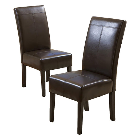 Bonded Leather Upholstered Dining Chair With Solid Wood Legs (Set of 2) - Chocolate Noble House