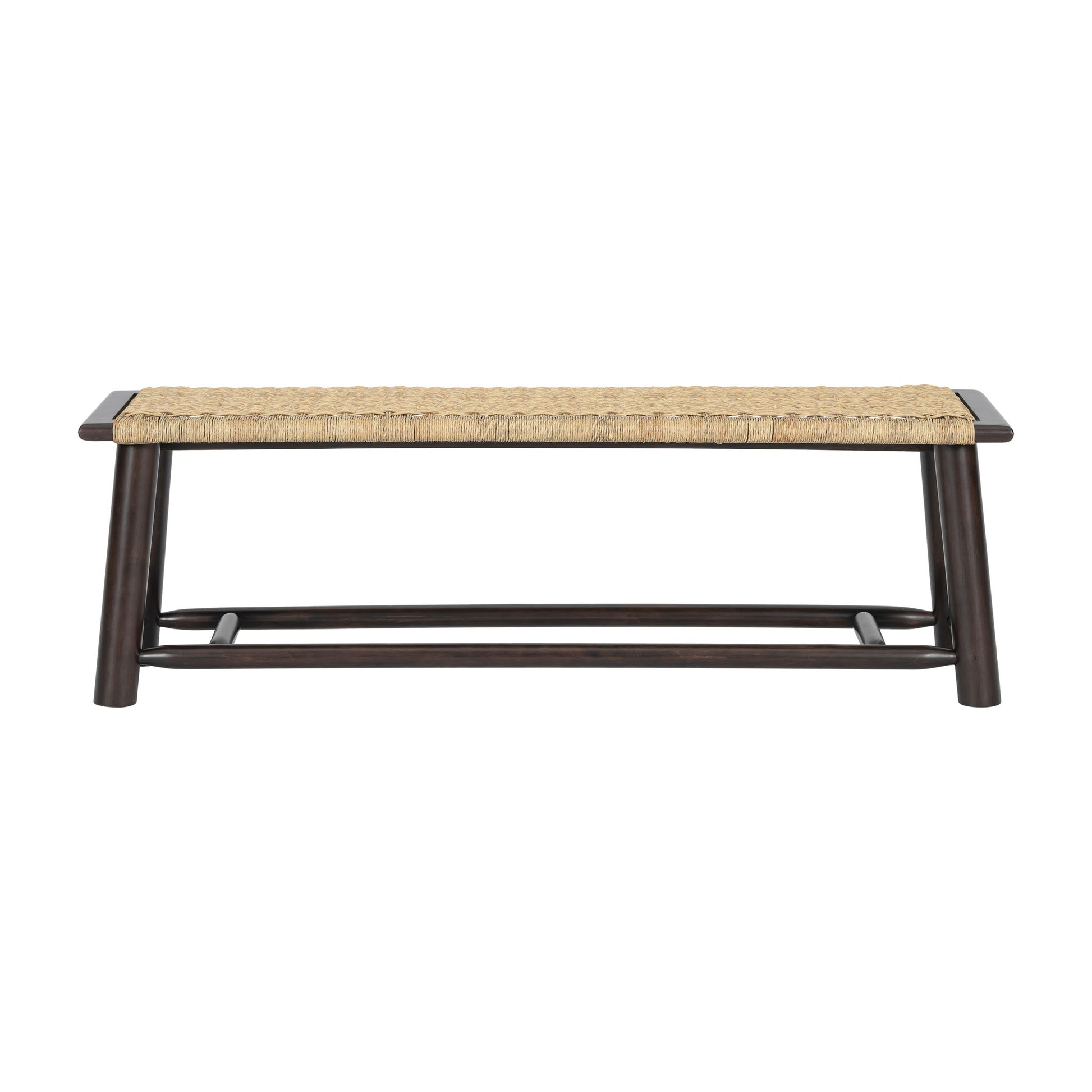 Farmhouse Modern Solid Wood Rattan Bench Multi Functional Design 59" Indoor & Covered Outdoor Bench - Walnut Hearth and Haven