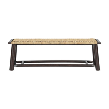 Farmhouse Modern Solid Wood Rattan Bench Multi Functional Design 59" Indoor & Covered Outdoor Bench - Walnut Hearth and Haven