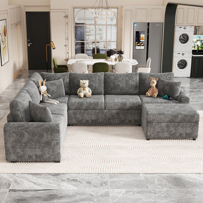 Sectional Sofa Pull-Out Sofa Bed Sleeper With A Storage Ottoman, Three Pillows And Charging Devices For Living Room Hearth and Haven