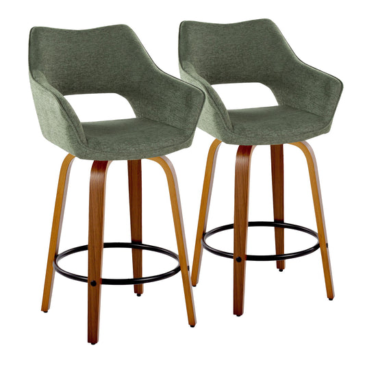 Mustang - Contemporary Fixed Height Counter Stool With Swivel With Round Footrest (Set of 2) Lumi Source