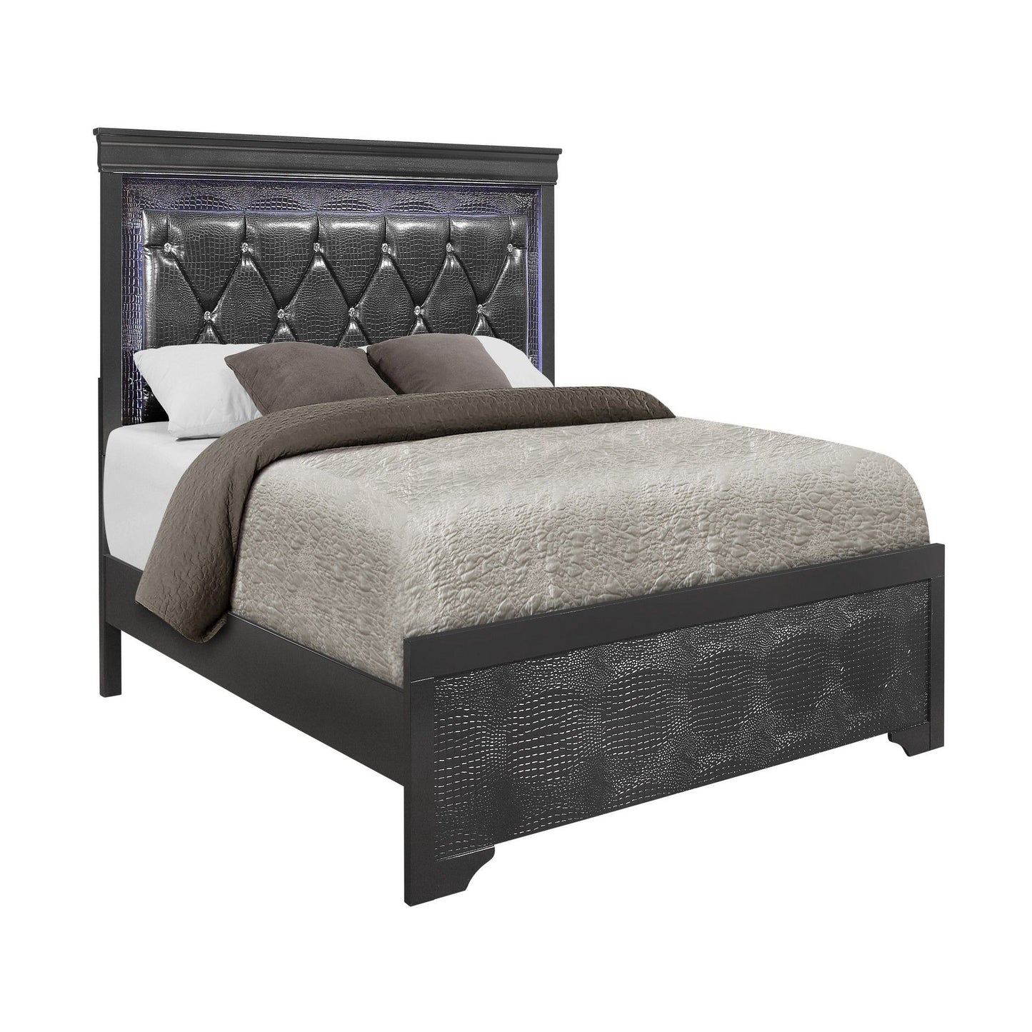 Shaker - Bed With LED Lighting And Crystal Inspired Tufted Headboard Global Furniture USA