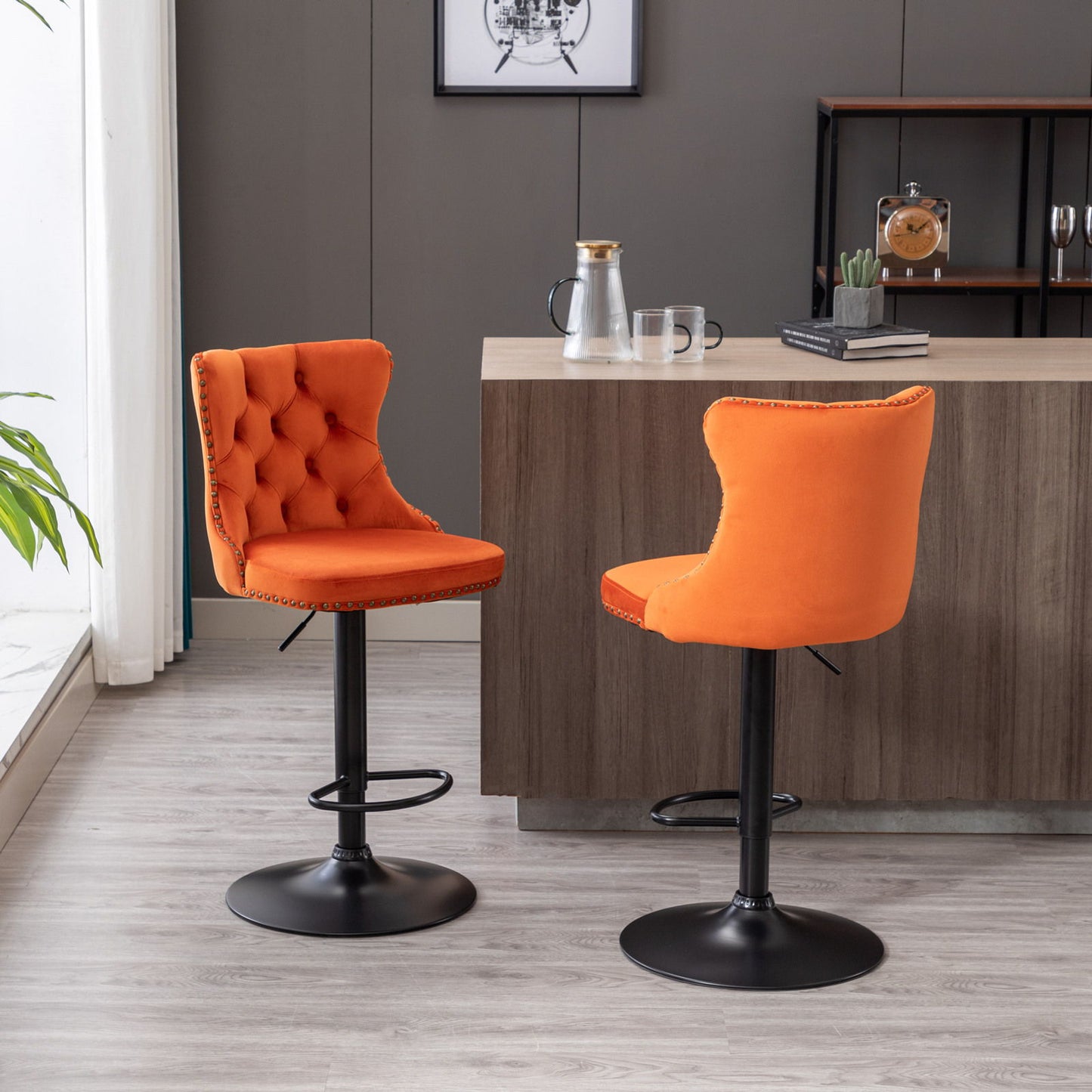 Swivel Velvet Barstools Adjusatble Seat Height, Modern Upholstered Bar Stools With Backs Comfortable Tufted For Home Pub And Kitchen Island (Set of 2) Home Essentials