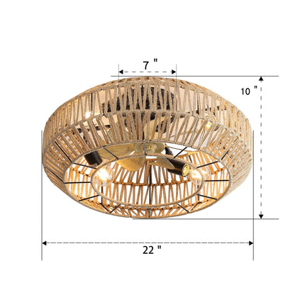 20" New Boho Caged Ceiling Fan With Enclosed Rattan 6 Speeds Remote Control Reversible Dc Motor For Living Room - Rattan Daily Nest