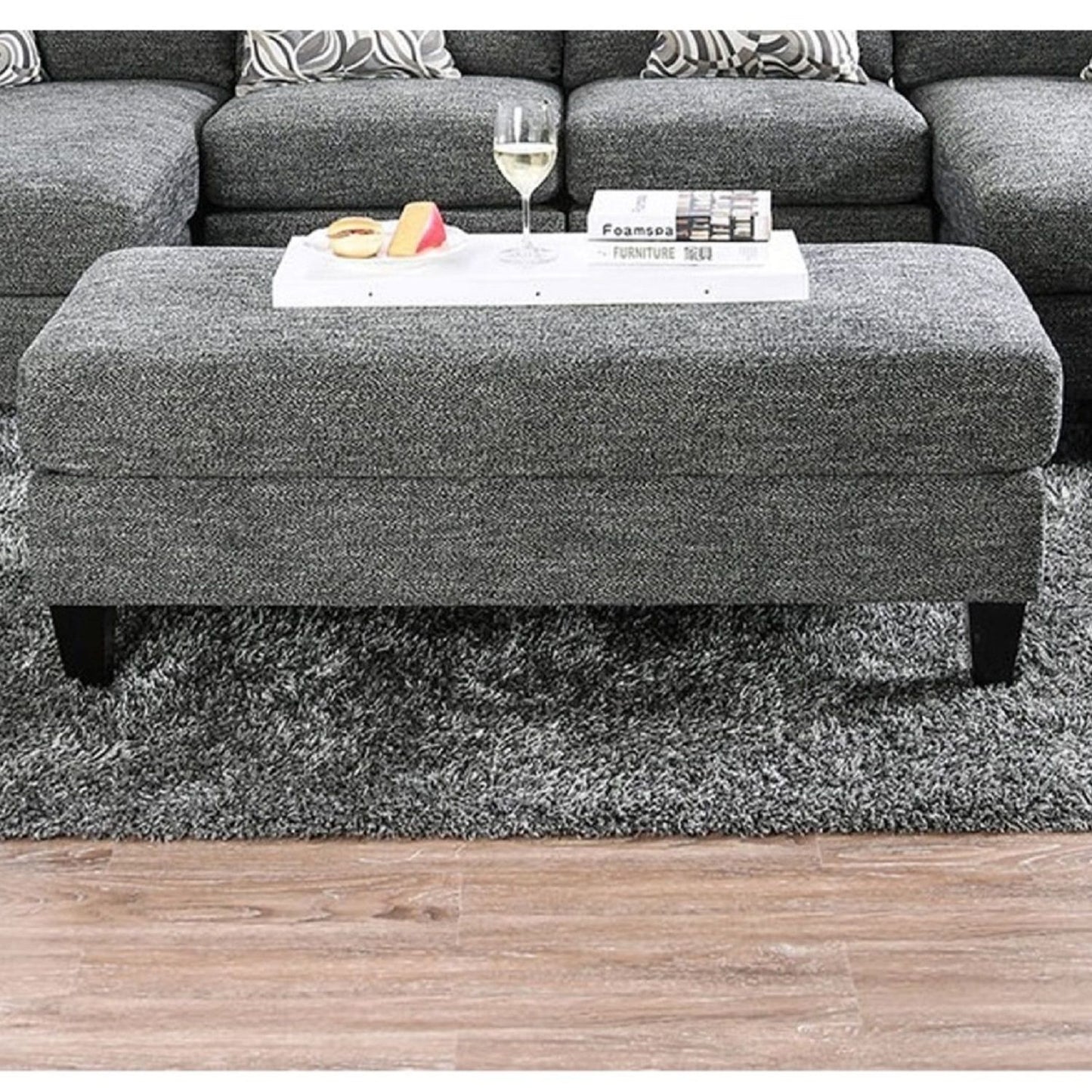 Ottoman With Plush Seat Living Room Furniture - Gray Home Essentials