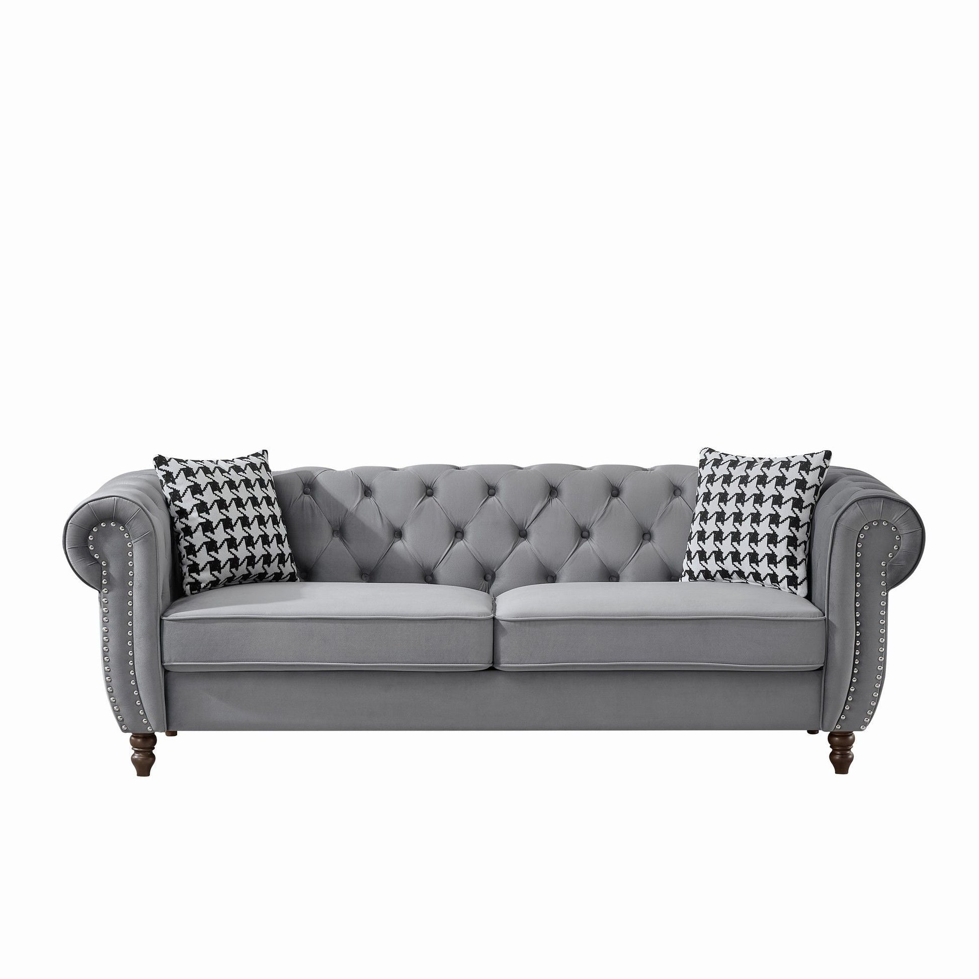 Chesterfield Upholstery Fabric Sofa With Roll Armrest & Nailhead Home Essentials