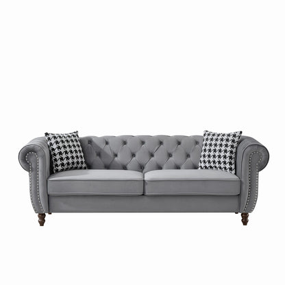 Chesterfield Upholstery Fabric Sofa With Roll Armrest & Nailhead Home Essentials