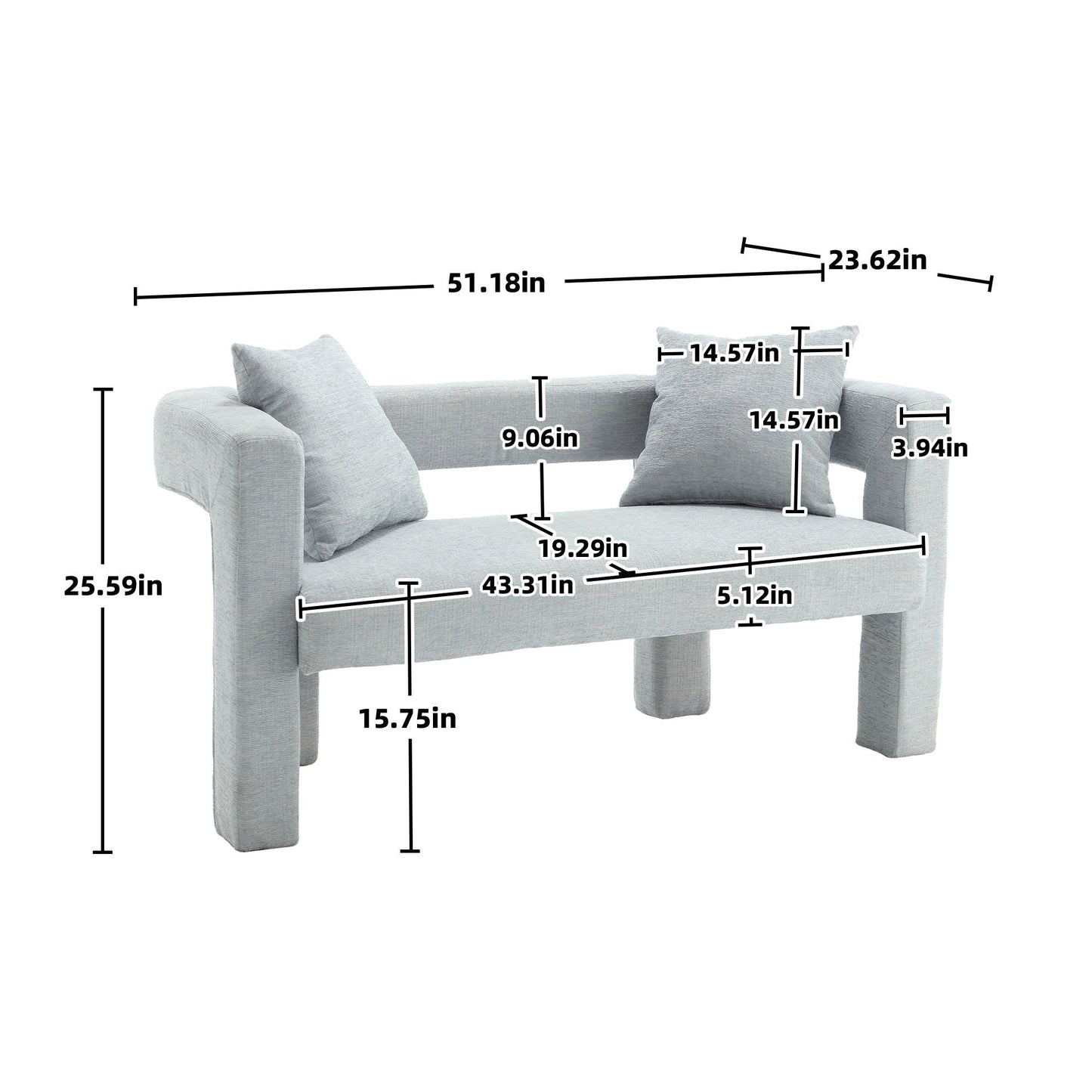 Modern Chenille Loveseat Sofa, Comfy Upholstered 2 Seater Home Essentials