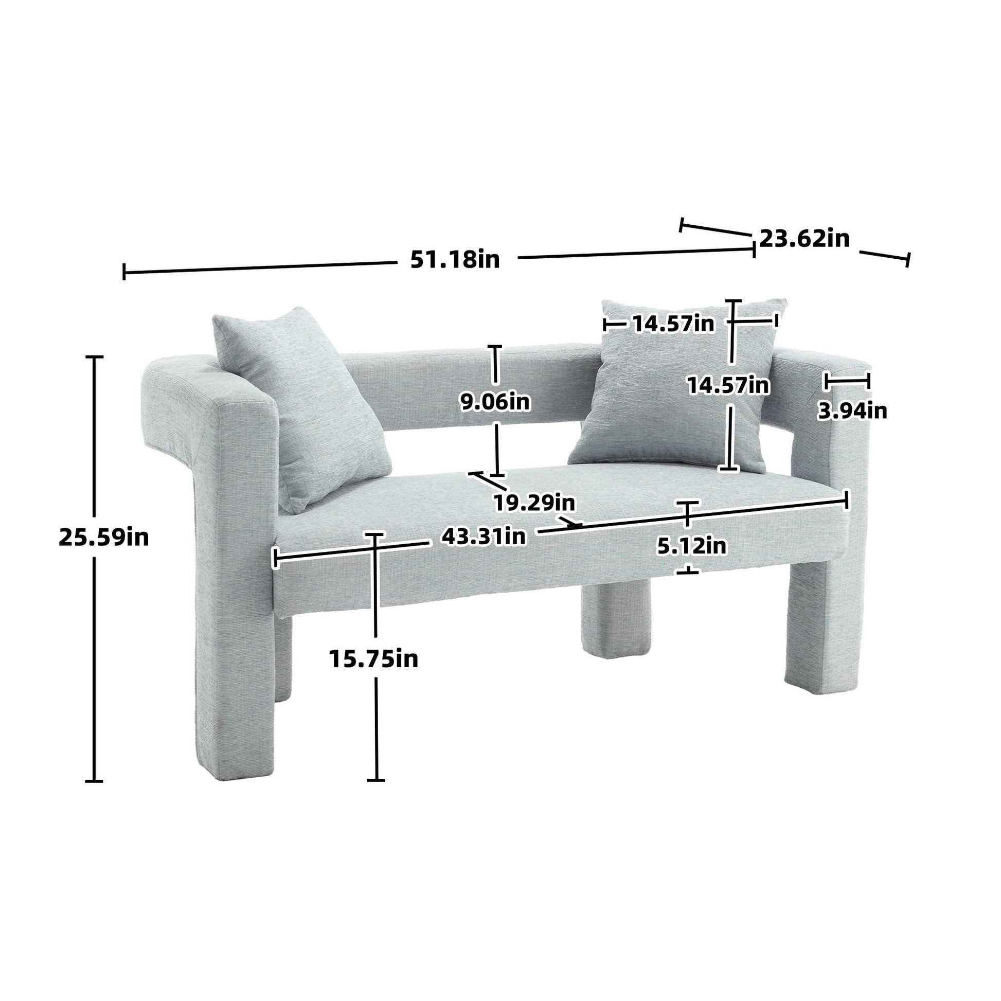 Modern Chenille Loveseat Sofa, Comfy Upholstered 2 Seater Home Essentials