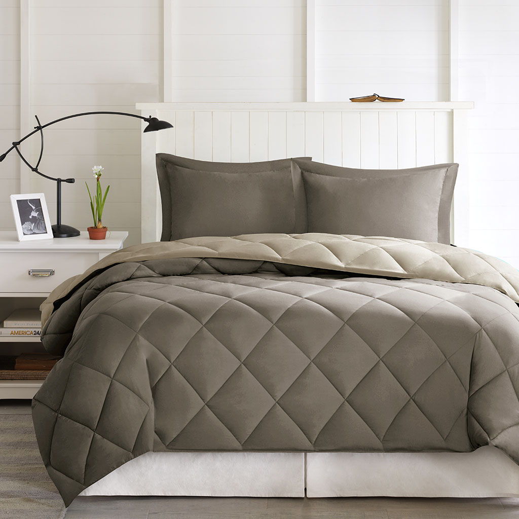 Larkspur - Twin 3M Scotchgard Diamond Quilting Reversible Down Alternative Comforter Set - Brown / Sand Madison Park Essentials
