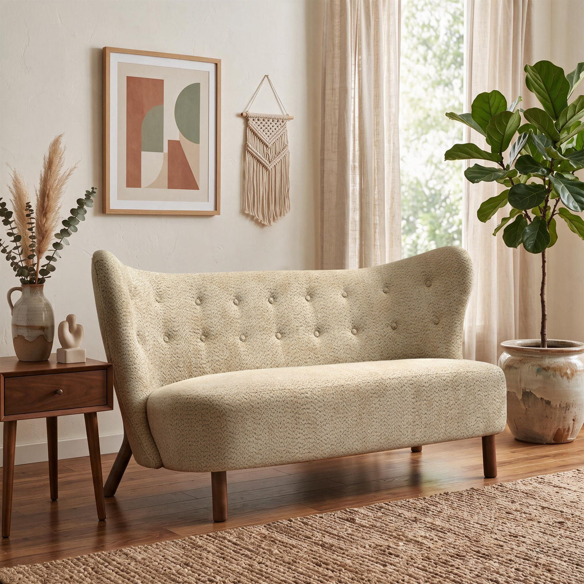 Nordic Chair Laid Back Loveseats With Curved Backres, No Armrests Home Essentials