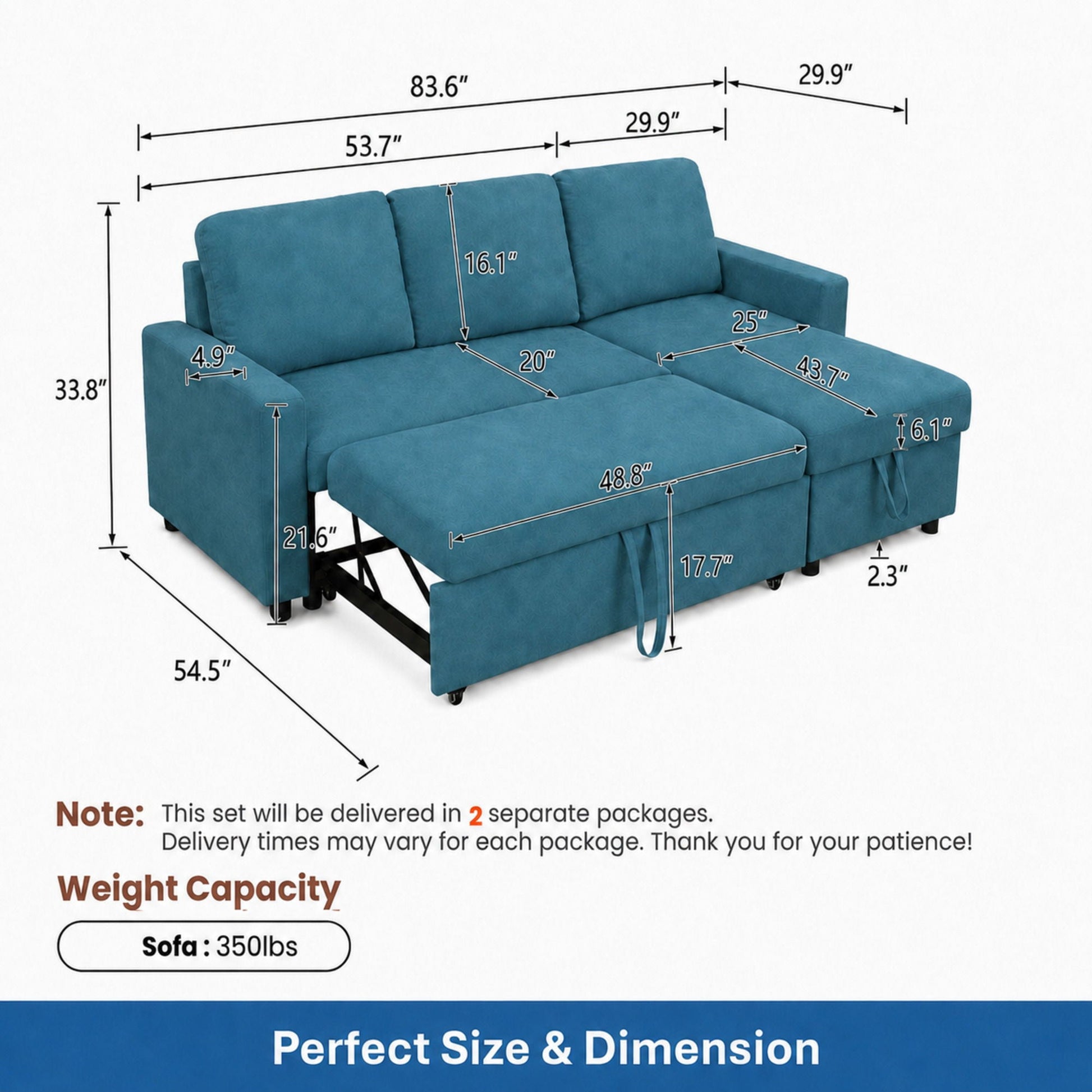 L - Shaped Convertible Sofa Bed With Storage Chaise Home Essentials
