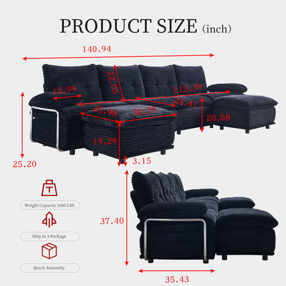 Upholstery Modular Sectional Sofa , 4 Seater With 2 Ottomans For Living Room - Black Home Essentials
