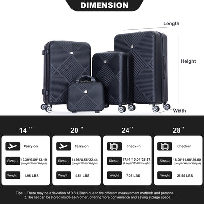 4 Piece Lightweight Suitcase, Makeup Box, Aircraft Wheels Daily Nest