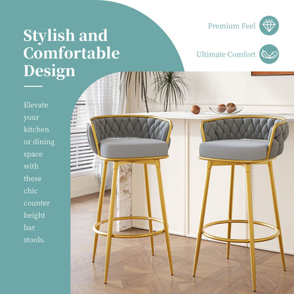 Modern Low Back Upholstered Counter Height Bar Stools (Set of 2) Noble House