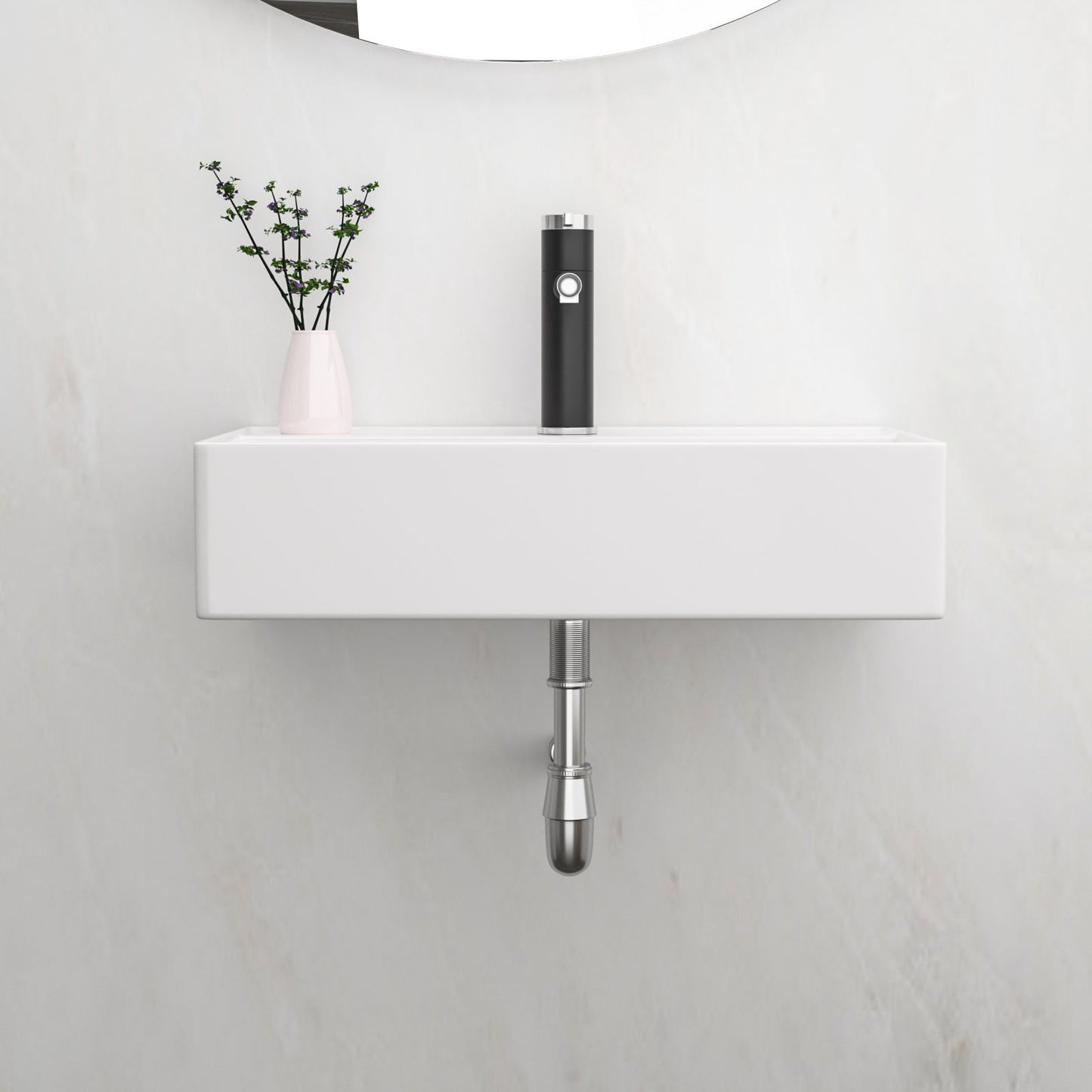 Modern Ceramic Rectangular Wall Mounted Bathroom Sink With Faucet Hole & Overflow Daily Nest