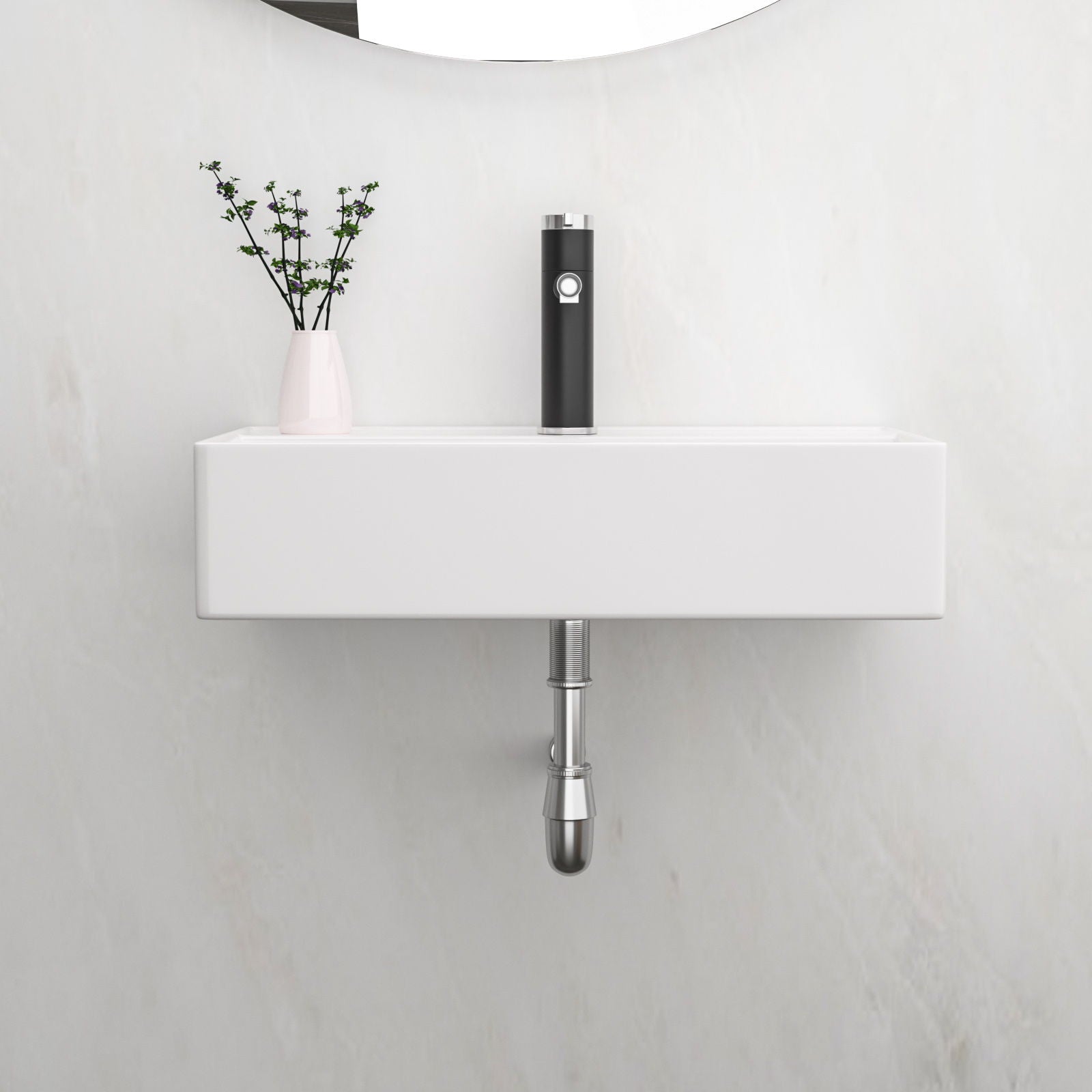 Modern Ceramic Rectangular Wall Mounted Bathroom Sink With Faucet Hole & Overflow Daily Nest