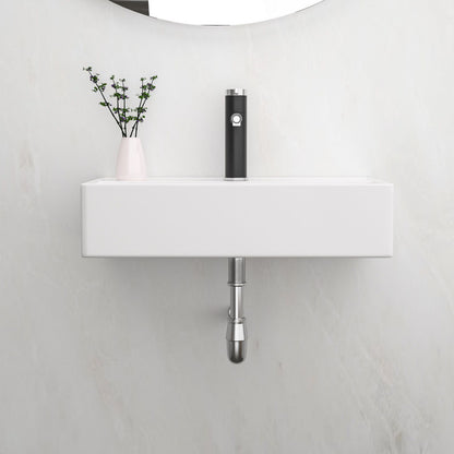 Modern Ceramic Rectangular Wall Mounted Bathroom Sink With Faucet Hole & Overflow Daily Nest